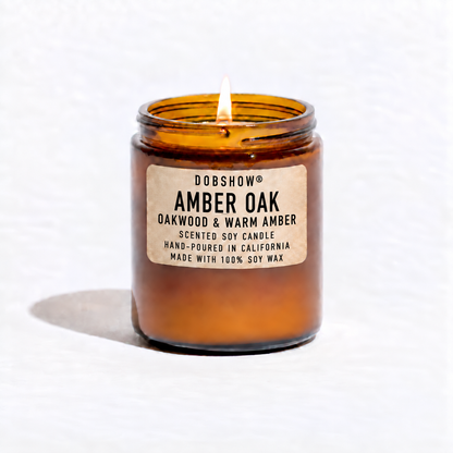 Dobshow® Amber Oak Oakwood &amp; Warm Amber Scented Soy Candle – Hand-Poured in California