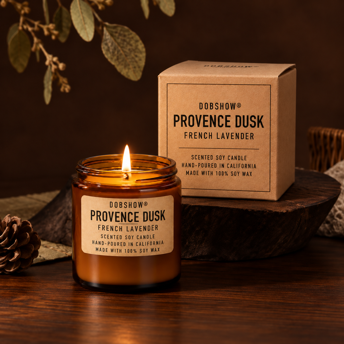 Dobshow® Provence Dusk French Lavender Scented Soy Candle – Hand-Poured in California