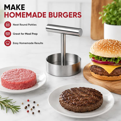 Manual Burger Patty Press,Stainless Steel Hamburger Patty Maker | Makes Uniform Round Patties for BBQ,Grilling,Meal Prep and Home Cooking