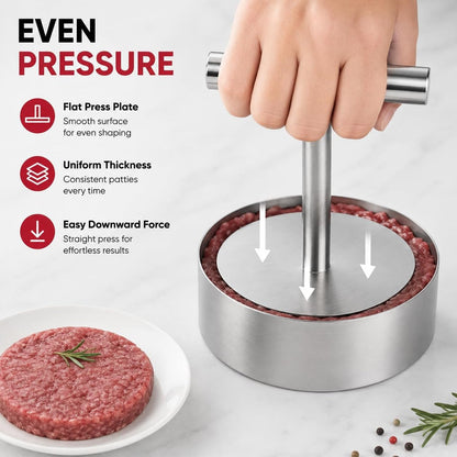 Manual Burger Patty Press,Stainless Steel Hamburger Patty Maker | Makes Uniform Round Patties for BBQ,Grilling,Meal Prep and Home Cooking