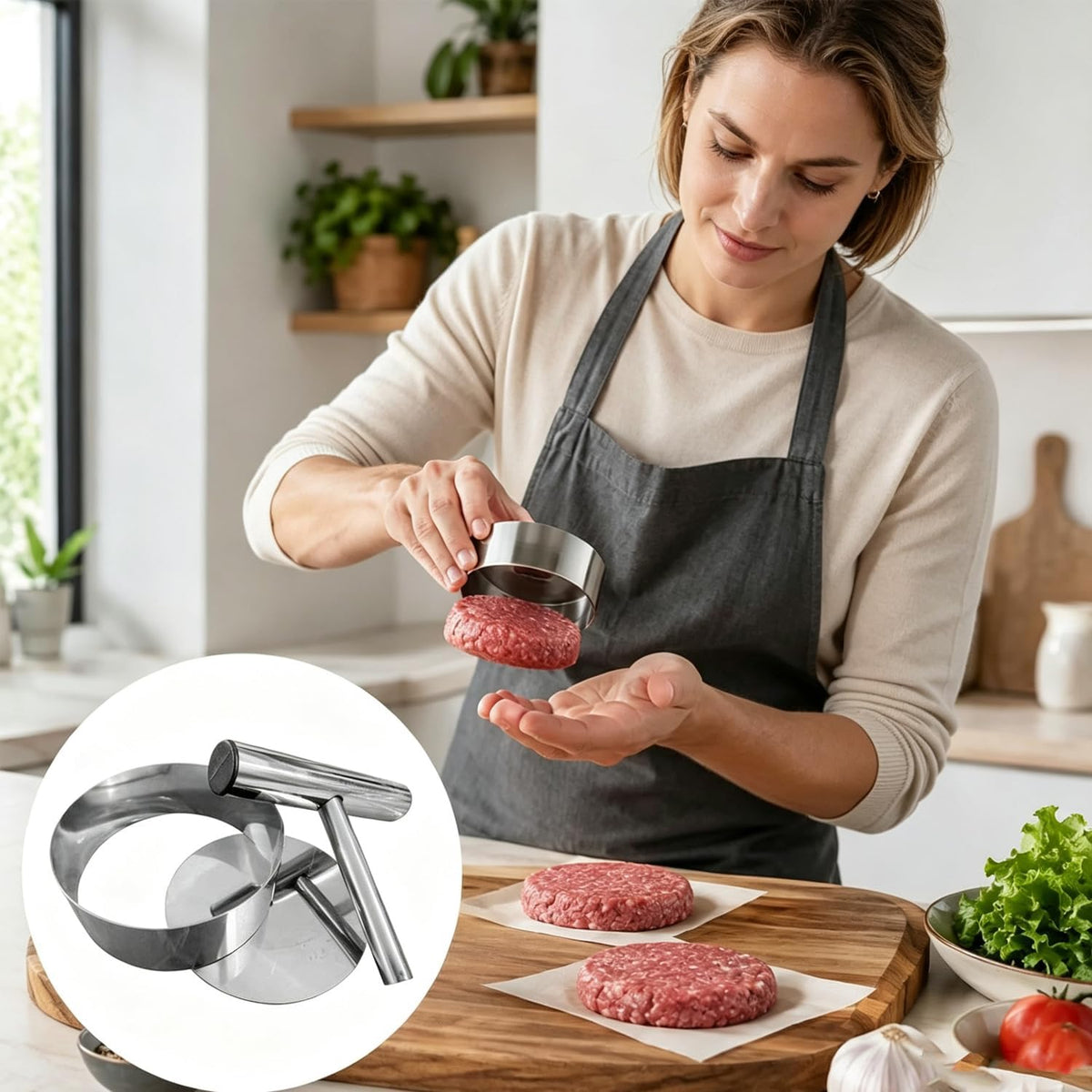Manual Burger Patty Press,Stainless Steel Hamburger Patty Maker | Makes Uniform Round Patties for BBQ,Grilling,Meal Prep and Home Cooking