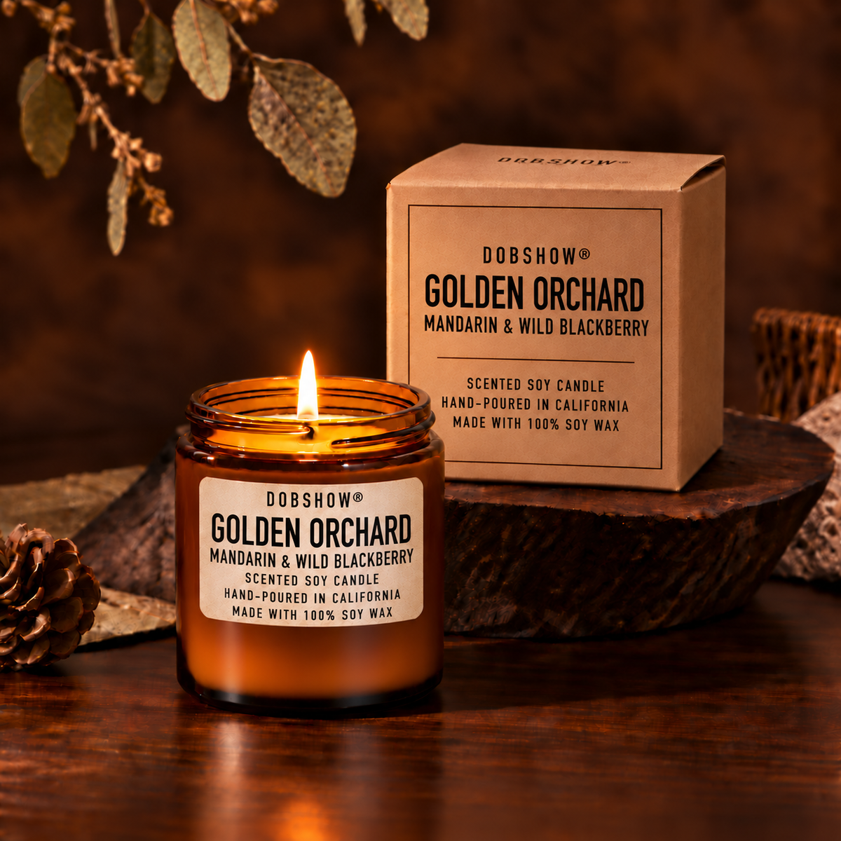 Dobshow® Golden Orchard Mandarin & Wild Blackberry Scented Soy Candle – Hand-Poured in California