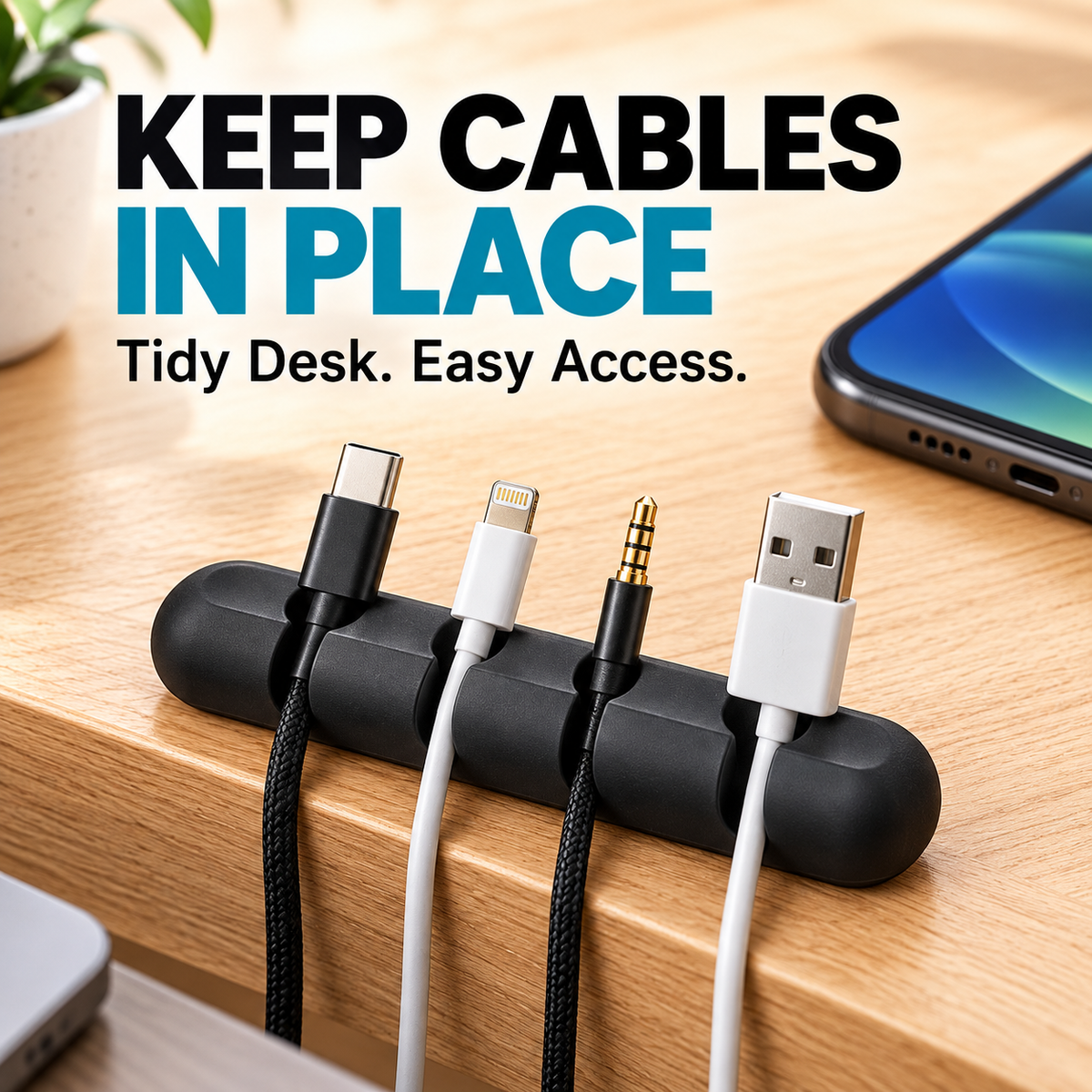 5-Slot Silicone Cable Holder & Organizer