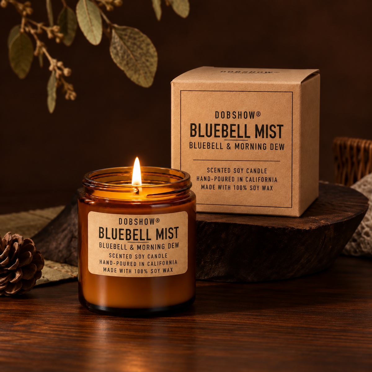 Dobshow® Bluebell Mist Bluebell &amp; Morning Dew Scented Soy Candle – Hand-Poured in California
