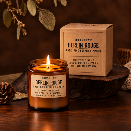Dobshow® Berlin Rouge Rose, Pink Pepper &amp; Amber Scented Soy Candle – Hand-Poured in California