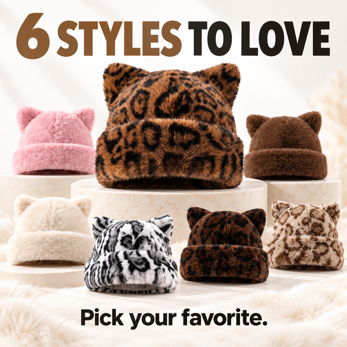Winter Cat Ear Fuzzy Hat for Women